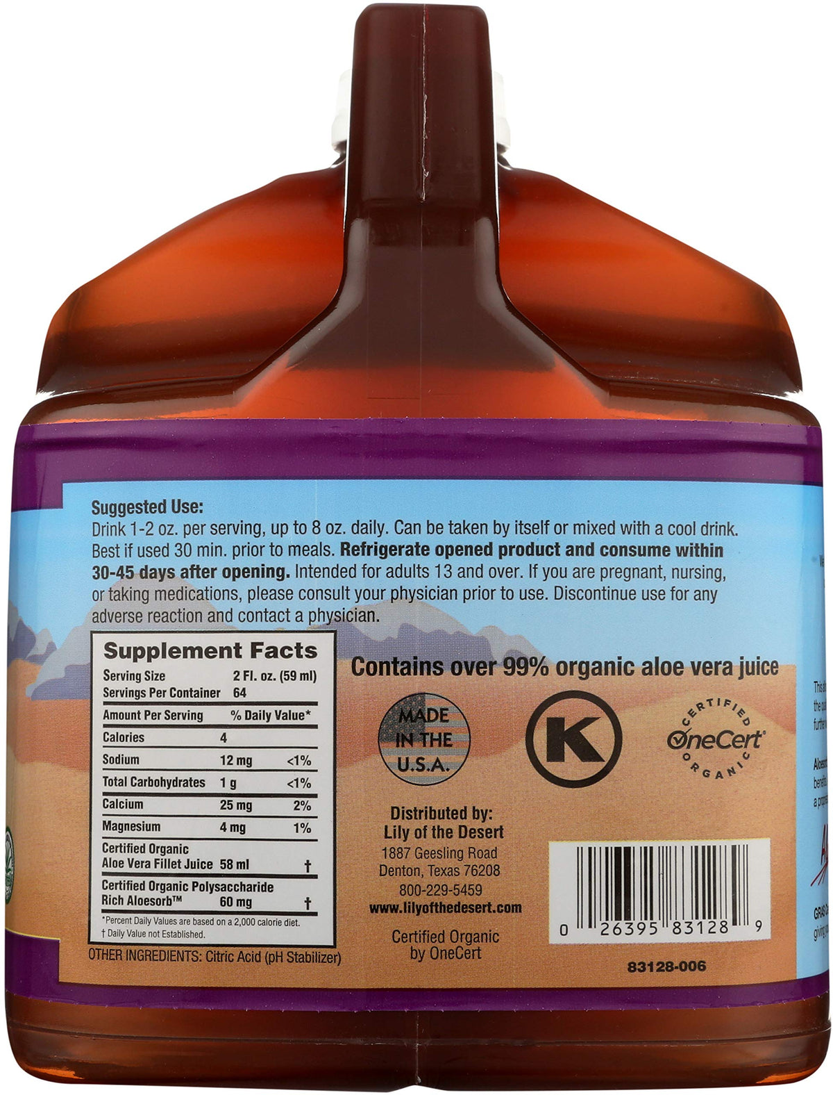 Lily of the Desert Aloe Vera Juice - Organic Inner Fillet, Preservative-Free, 128 Fl Oz | Gut Health & Skin
