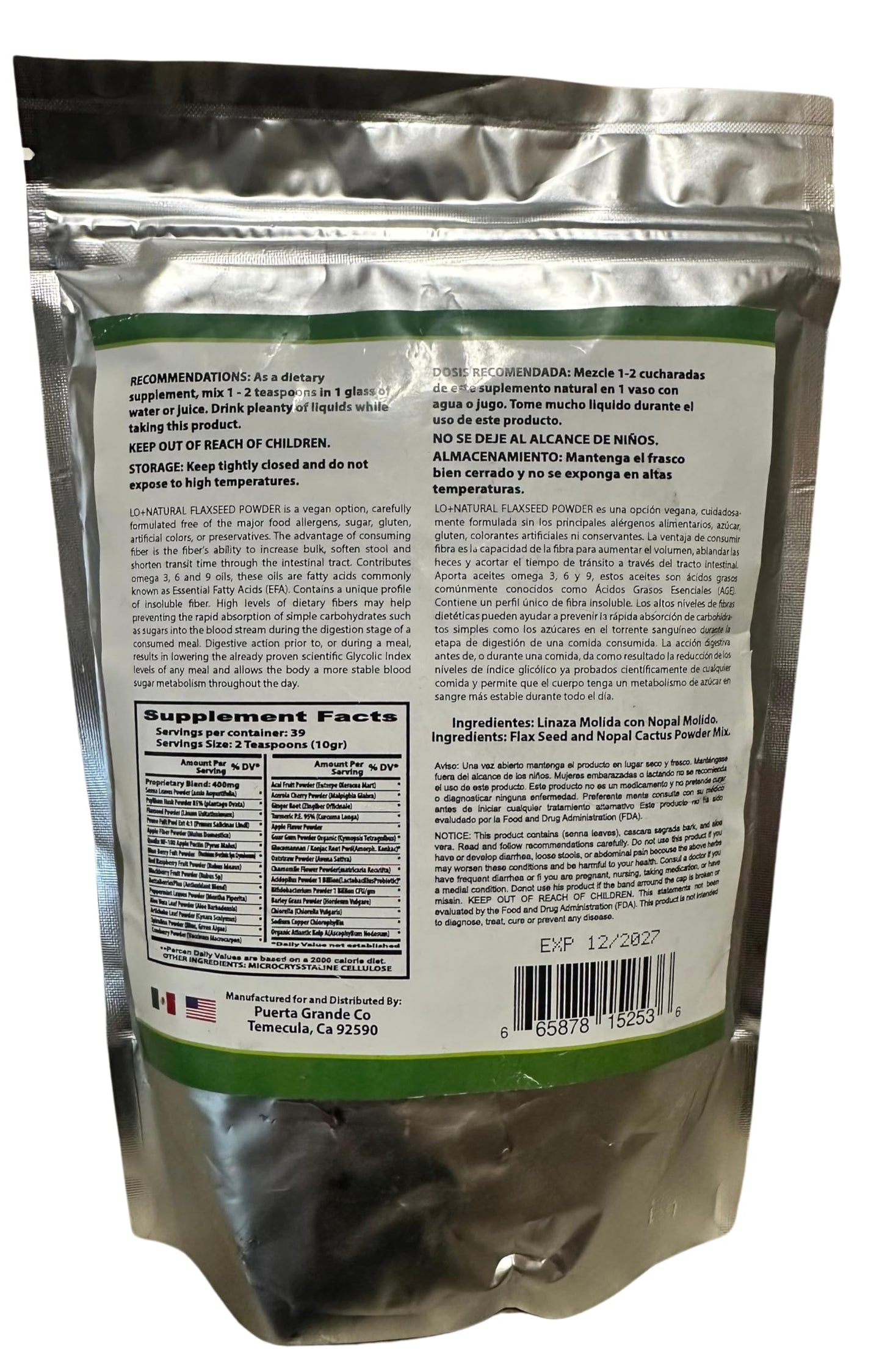 Linaza with Nopal Forte – 8 oz – 100% Natural Flaxseed & Nopal Cactus Powder – Fiber-Rich Digestive Support – Ground Blend Dietary Supplement – Vegan & Non-GMO