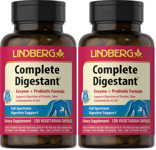 Lindberg Complete Digestant – Multi-Enzyme Formula with Pancreatin & Betaine HCl – 120 Capsules (Pack of 2)