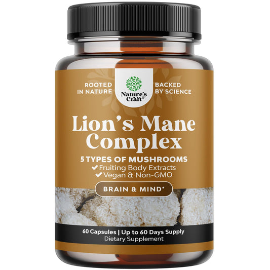 Advanced Lion's Mane Mushroom Supplement with Reishi, Chaga, Maitake & Shiitake – Brain Health, Memory & Focus - 60 Caps