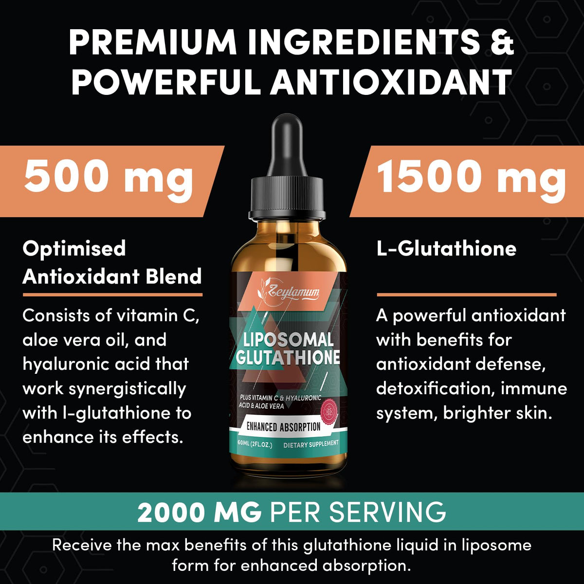 2000mg Liposomal Glutathione Liquid Drops – Ultra High Absorption | Immune & Skin Support