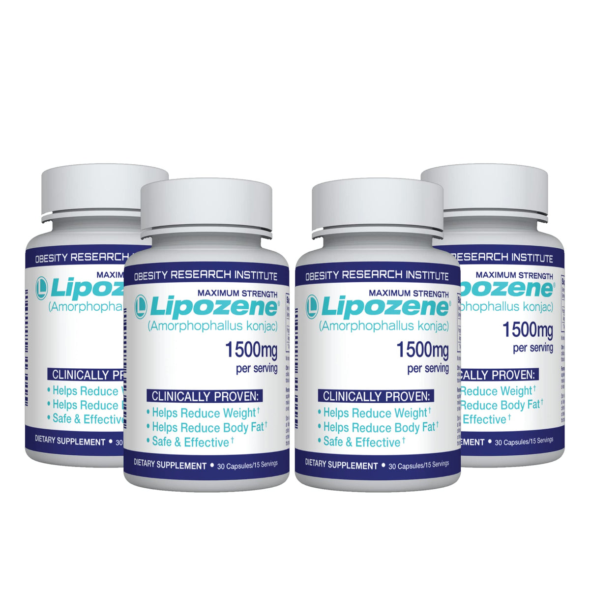 Lipozene Diet Pills – 4 Bottles (120 Capsules) Fiber-Based Appetite Control