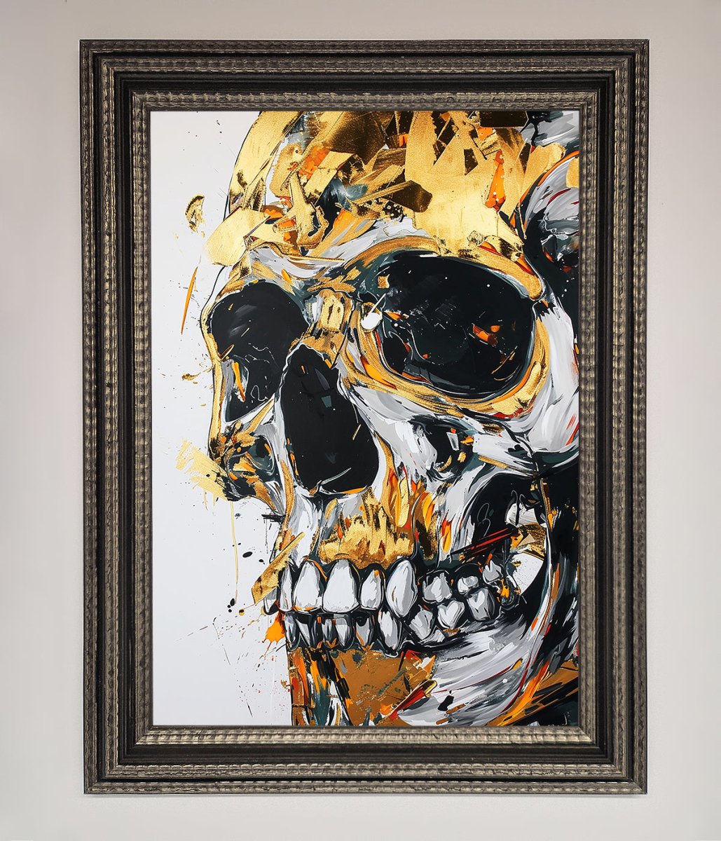 Liquid Gold Skull Framed Print