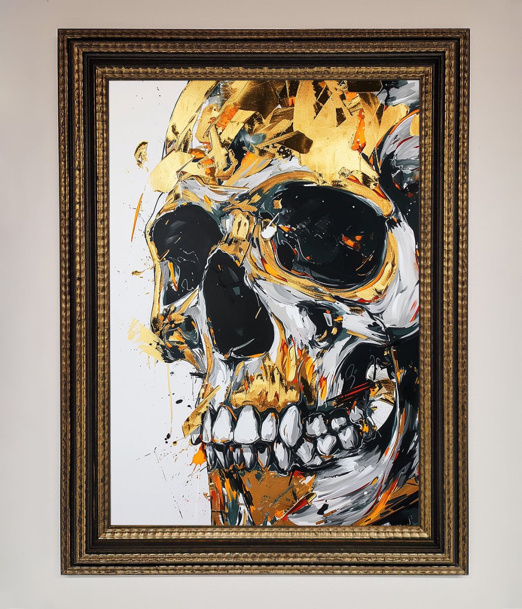 Liquid Gold Skull Framed Print