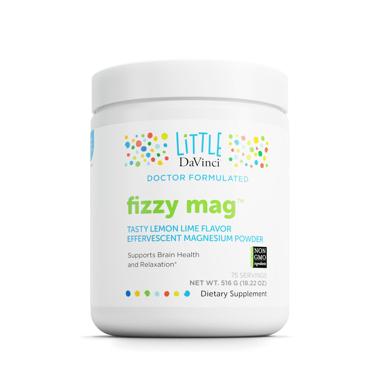 Little DaVinci Fizzy Mag – Magnesium Supplement for Kids | Brain Health, Relaxation & Behavior* | with Calcium, Riboflavin, and More – Lemon Lime 516 g, 75 Servings