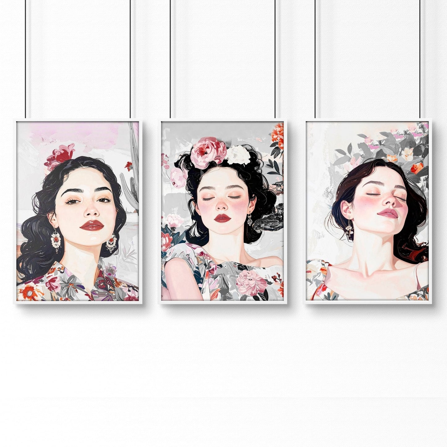 Living Room Art Paintings | Set of 3 Boho Women Wall art Prints