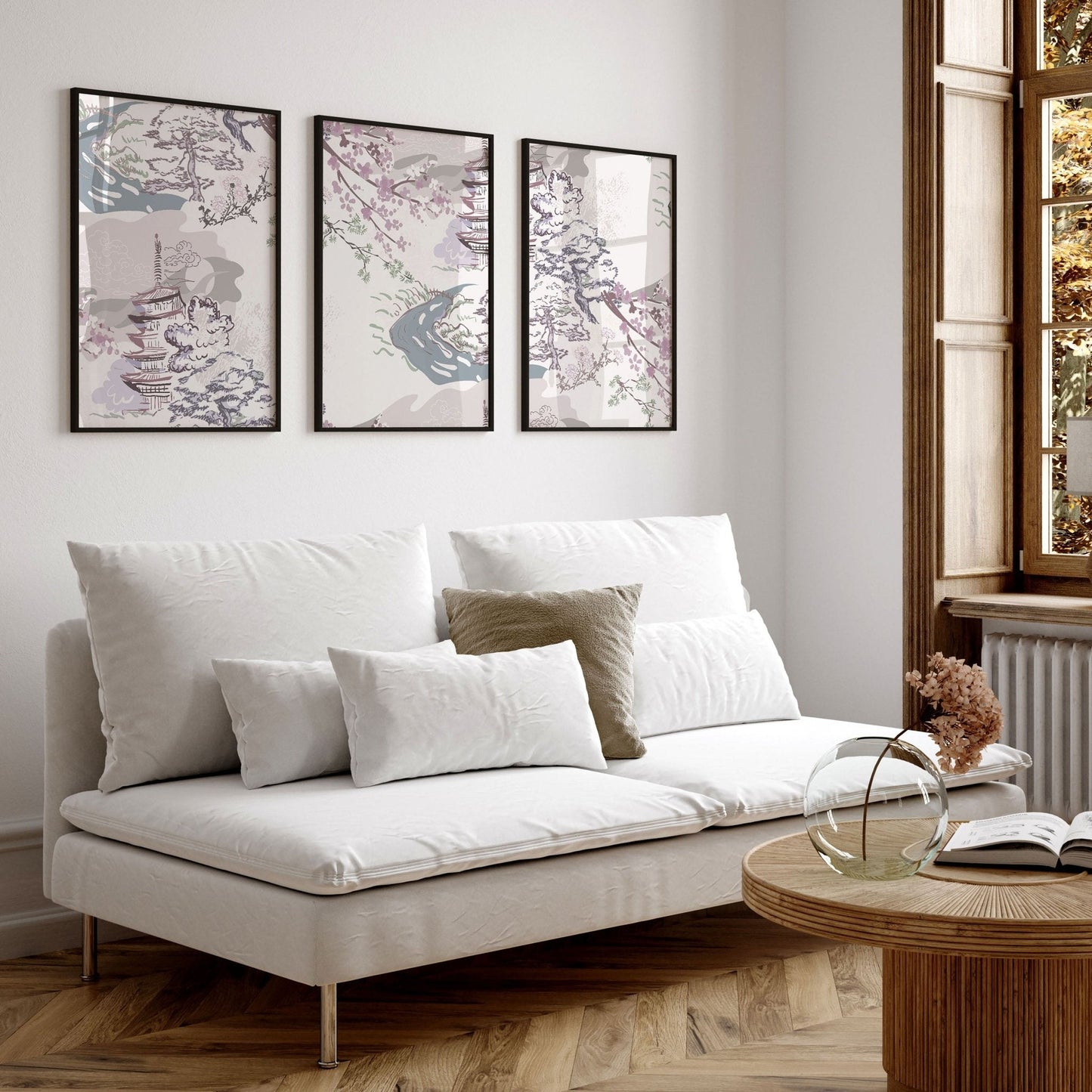 Set of 3 wall art for living room | set of 3 Chinoiserie wall art