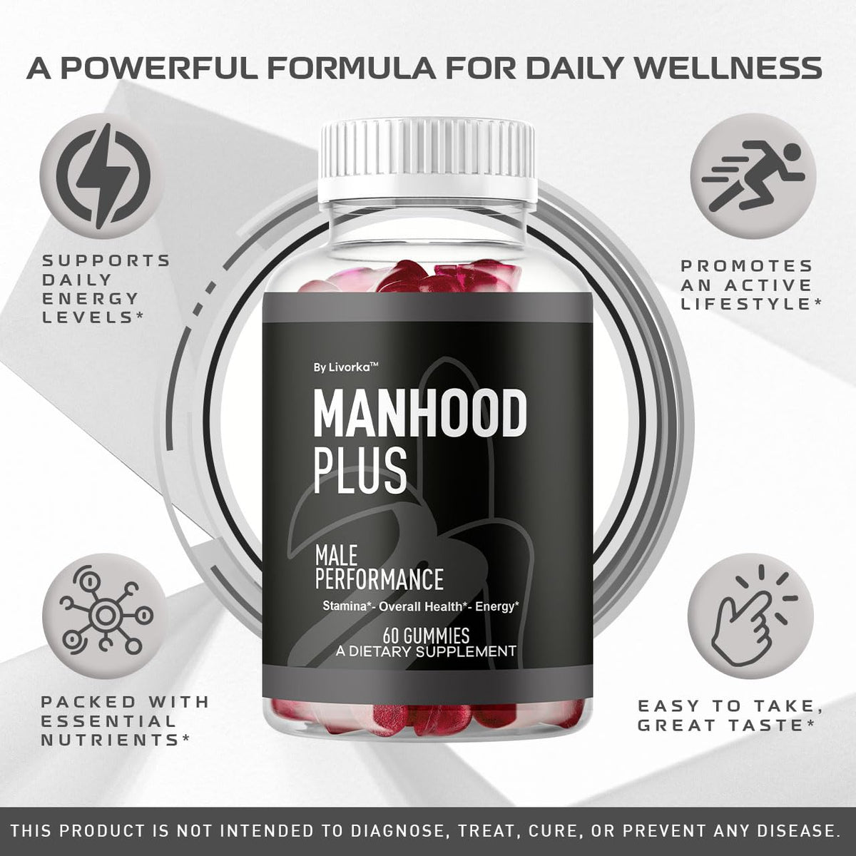 LIVORKA Manhood Plus Gummies for Men – 2 Pack, 1050mg, 120 Gummies