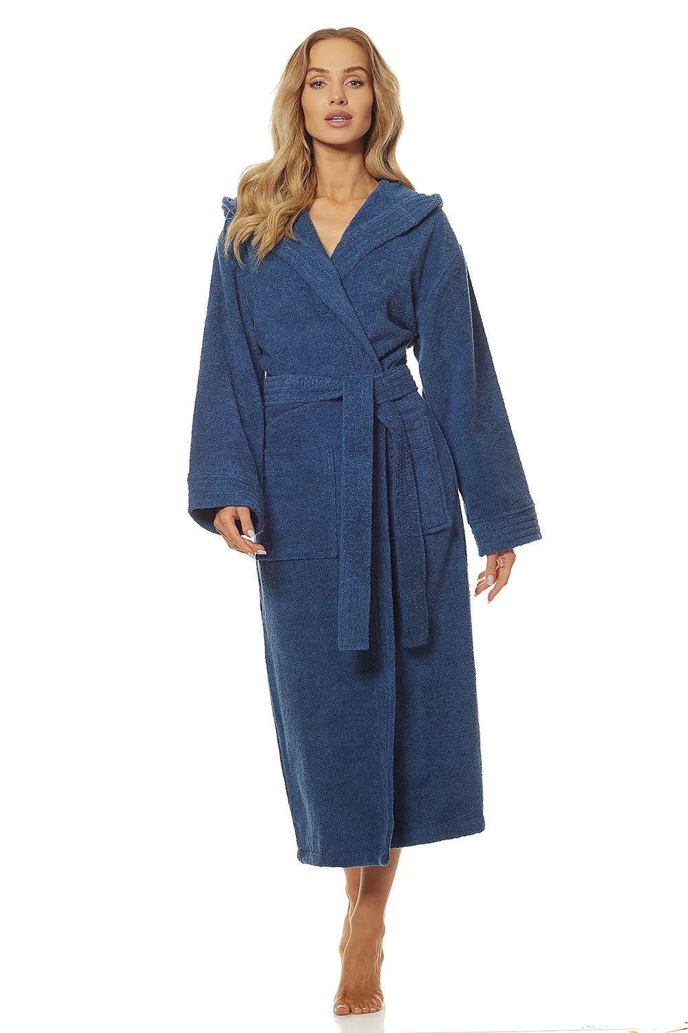 L&L collection navy blue color long bathrobe