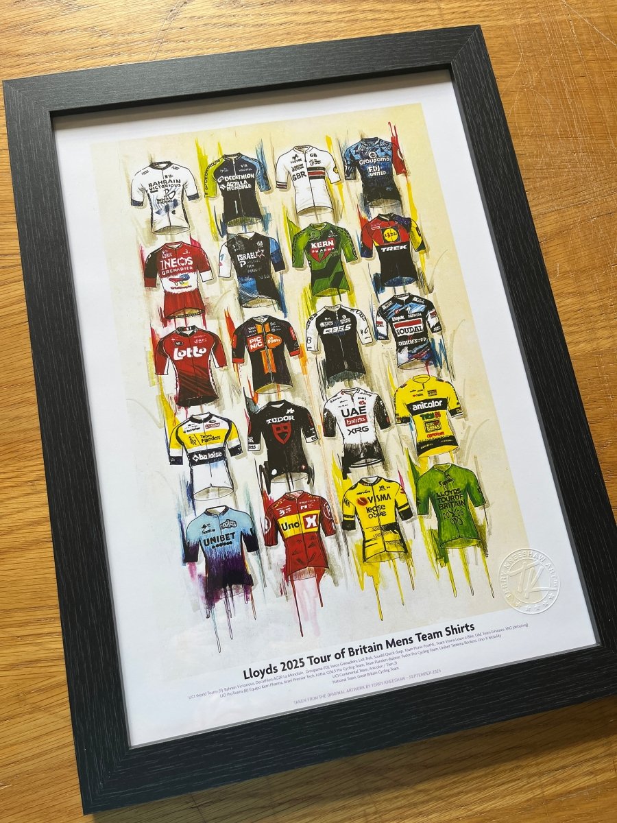 Lloyds Tour of Britain 2025 Cycling Shirts Framed A3 Print