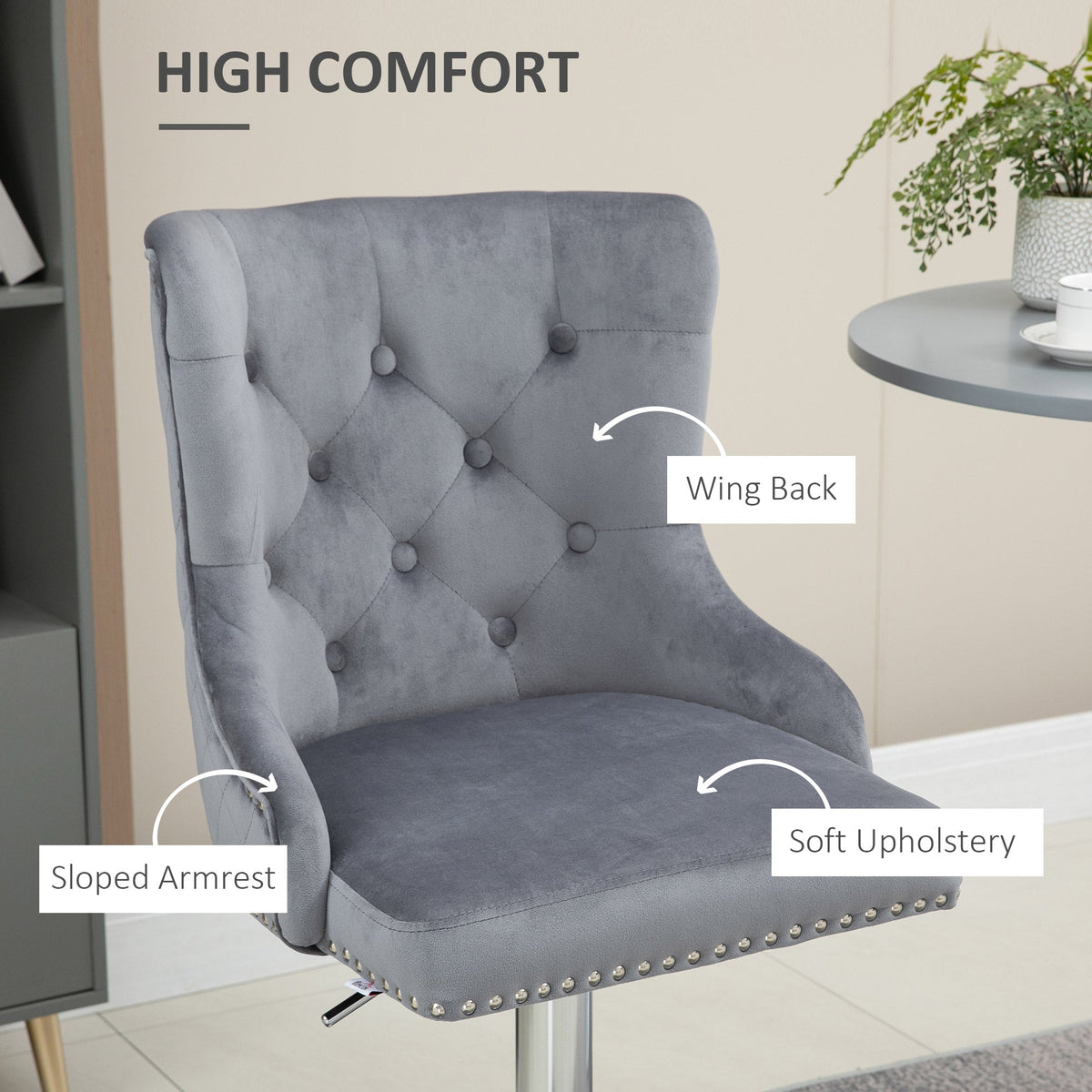 HOMCOM Adjustable Bar Stools Set of 2, Swivel Bar Chairs w/ Back Footrest, Grey