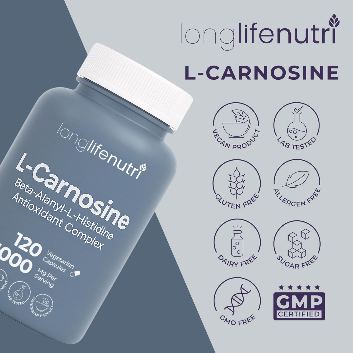 LongLifeNutri L-Carnosine 1000mg – 2-Month Supply, Made in USA