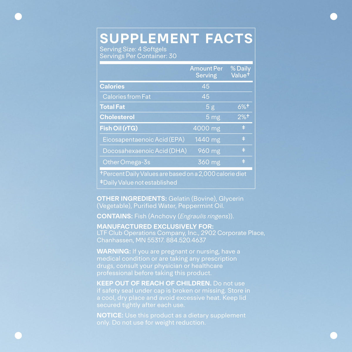 LTH Glow Omega-3 Fish Oil - Trusted by Life Time Members - NSF Certified for Sport - Supports Brain & Heart Health - Aids Healthy Skin, Hair & Nails - Gluten Free & Soy Free - 30 Servings