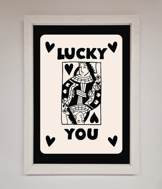 Lucky You Beige Black Framed Print