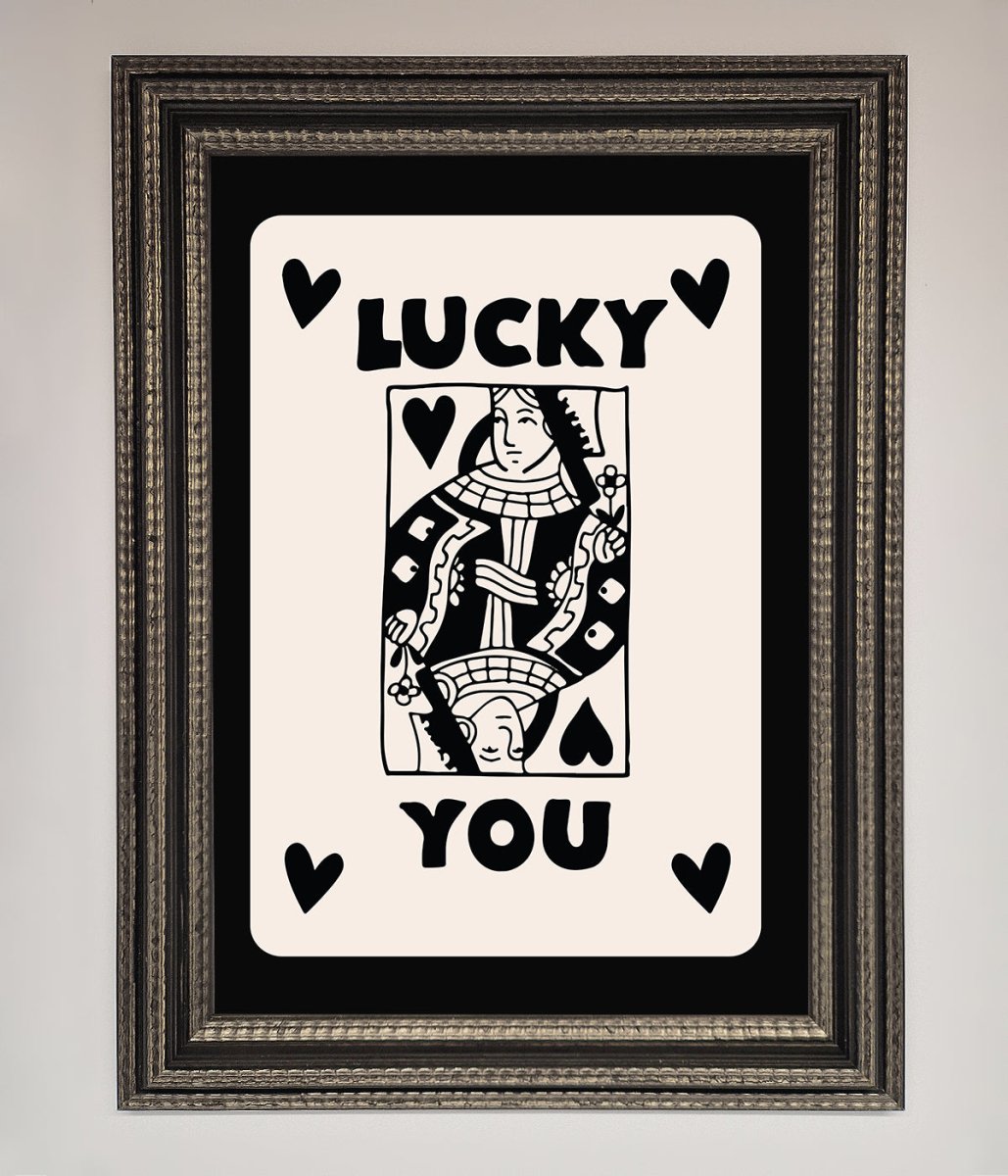 Lucky You Beige Black Framed Print