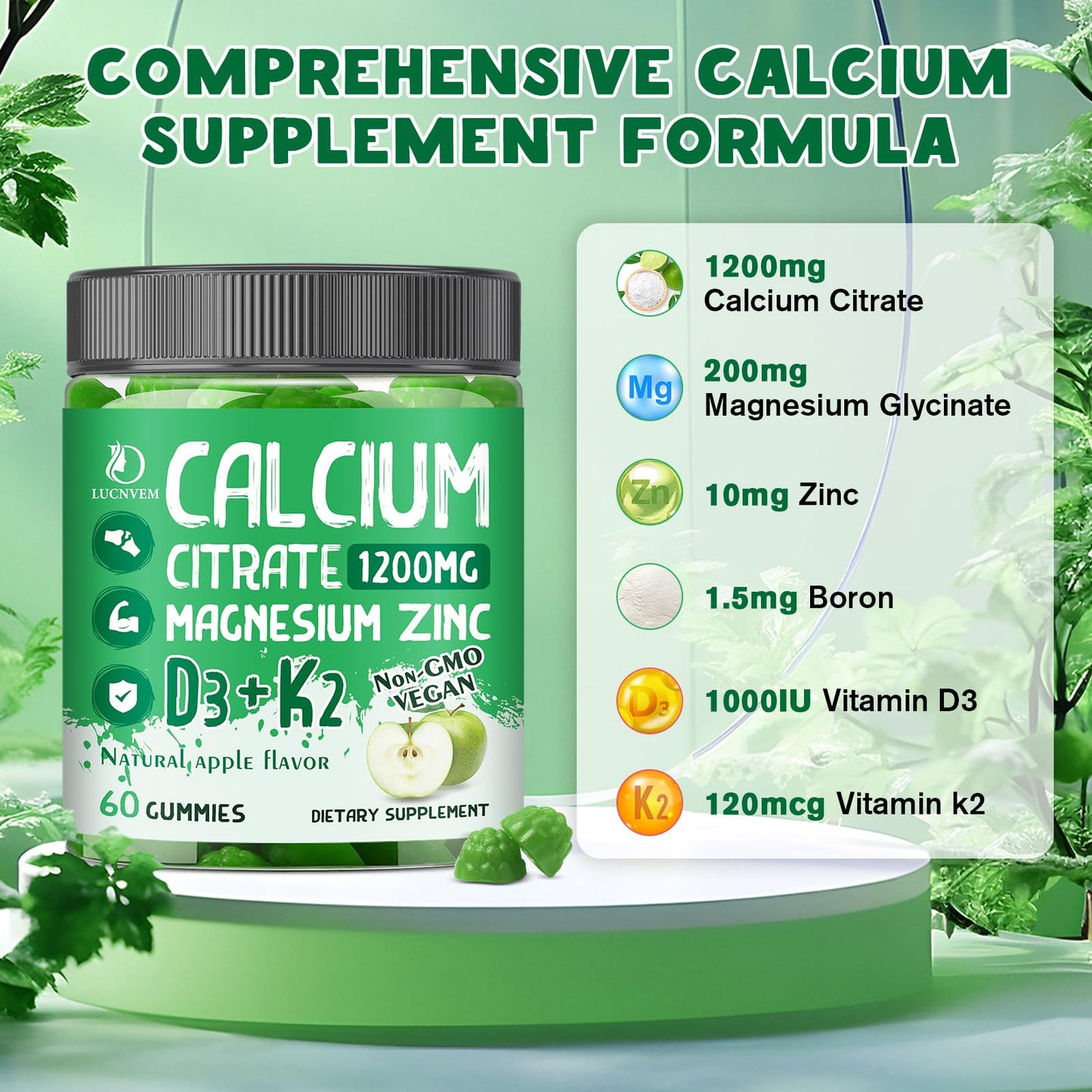 (2 Pack) Calcium Citrate 1200 mg Gummies with Vitamin D3 – Bone & Teeth Support (60 Day Vegan)