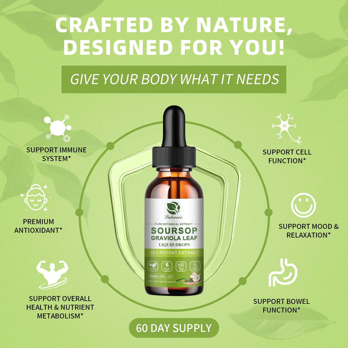 Lukaree Pure Soursop Leaf Extract Drops — 10X Concentrated Graviola, Alcohol-Free, Vegan & Non-GMO (4 fl oz)