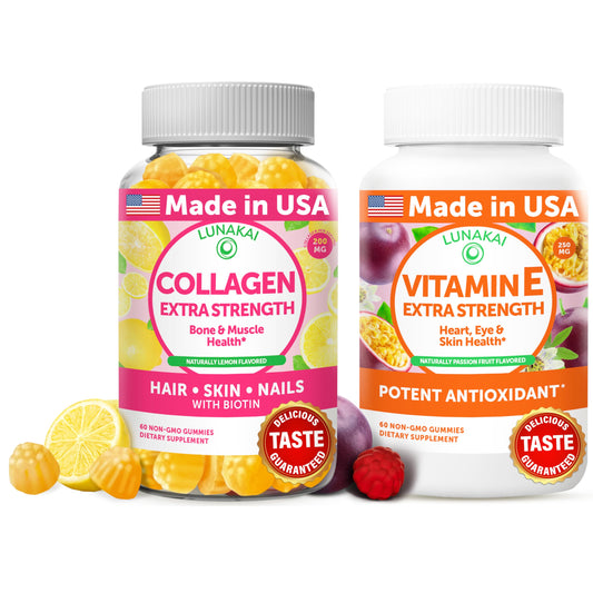 Lunakai Collagen + Vitamin E Gummies Bundle – Non-GMO, Vegan, Vitamin E 250 mg, Vitamin C 50 mg
