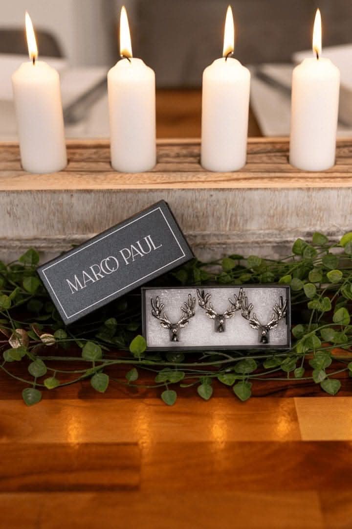 3 Piece Silver Stag Design Candle Pins