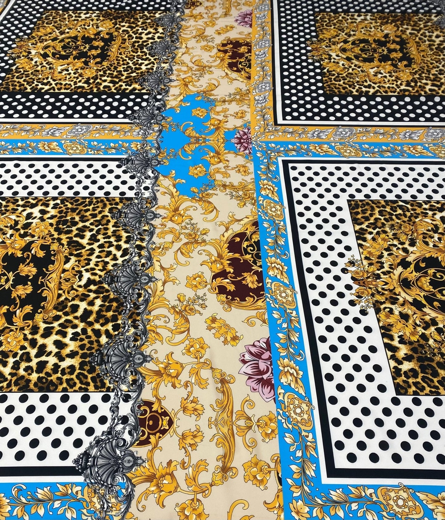 Luxury Baroque Leopard Print Fabric with Polka Dots by Metre