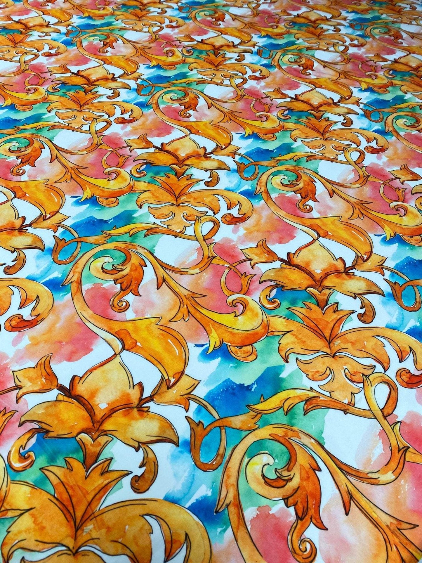 Luxury Ornate Medallion and Chain Print Fabric by Metre