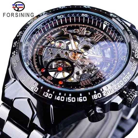 Luxury Waterproof Skeleton Watch for Men - Mechanical Hand Wind Design, Elegant Style