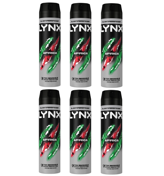 6 x Lynx Antiperspirant Deodorant Spray Xxl Africa 250 Ml