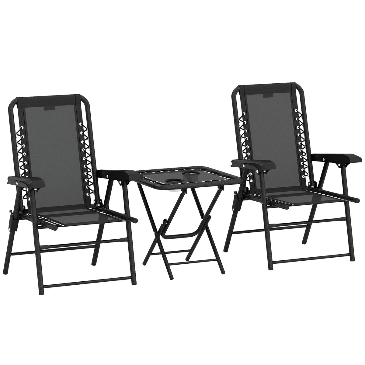 Outsunny 3 Pieces Folding Garden Bistro Set with Cup Holders, Black