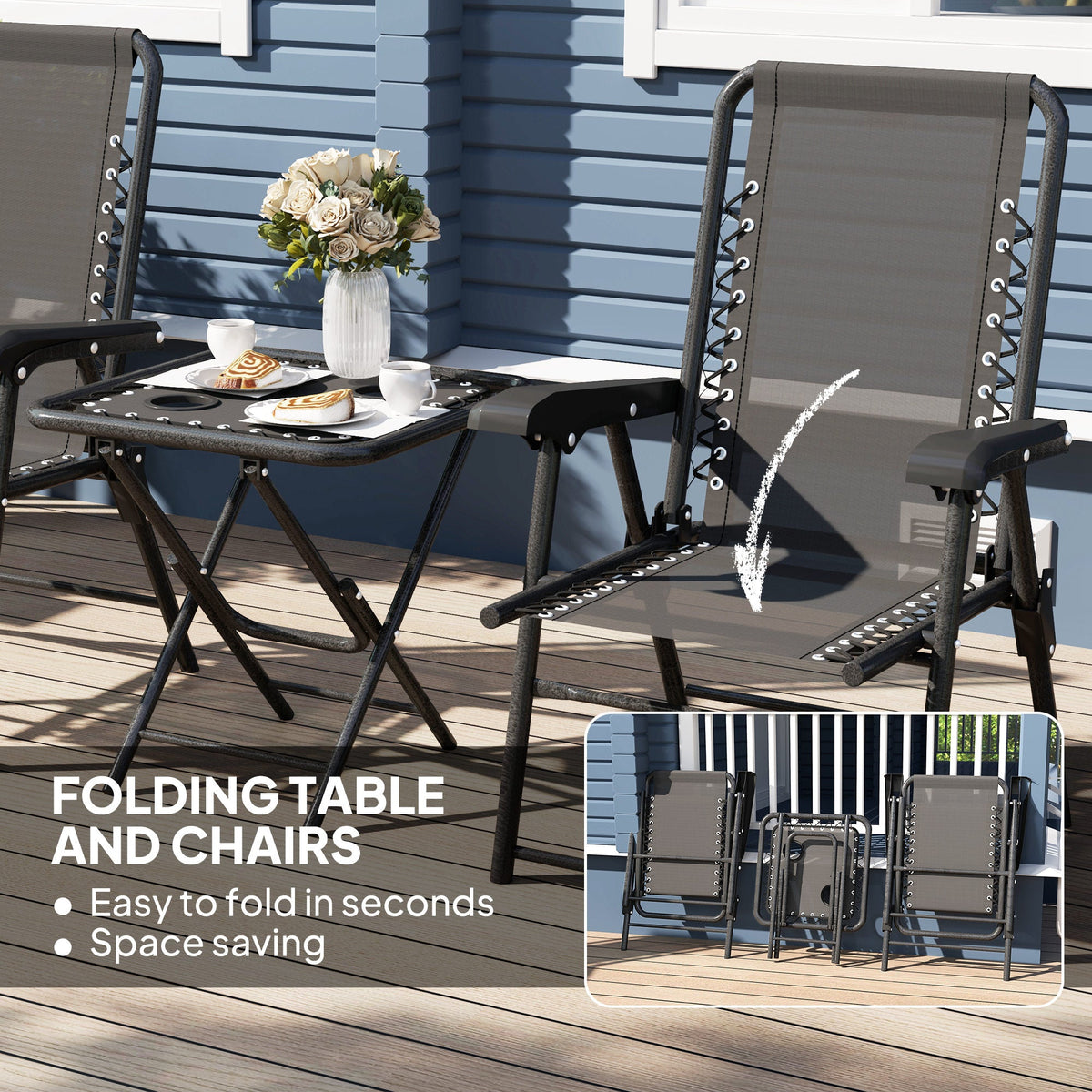 Outsunny 3 Pieces Folding Garden Bistro Set with Cup Holders, Black