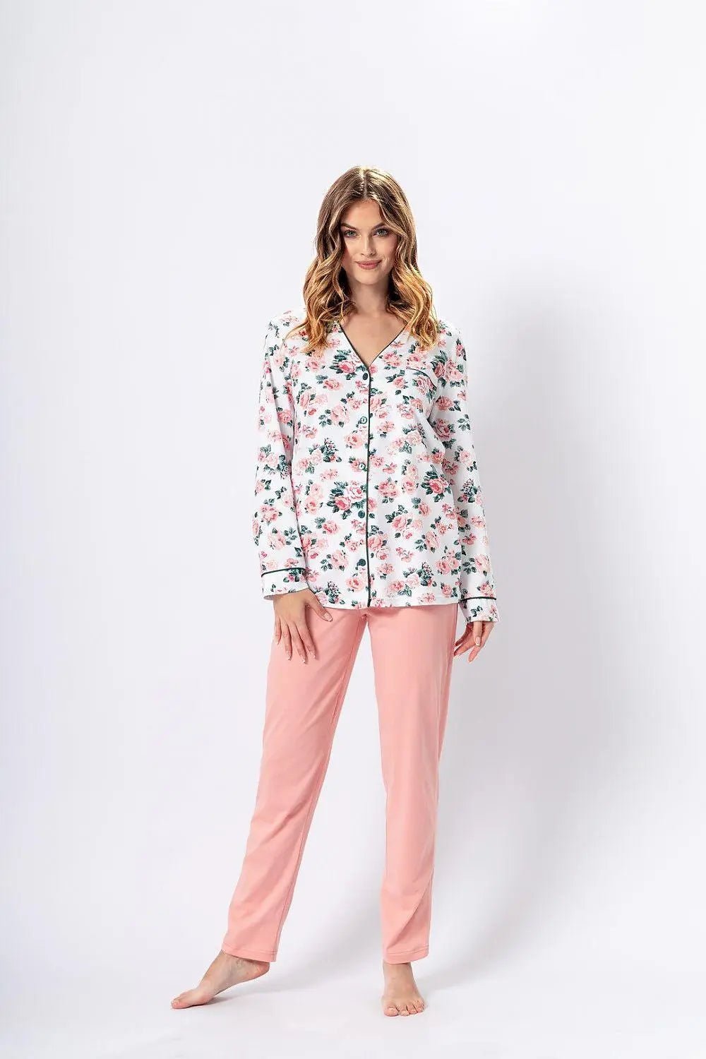 M-Max unbuttoned long pants and t-shirt womens pajamas