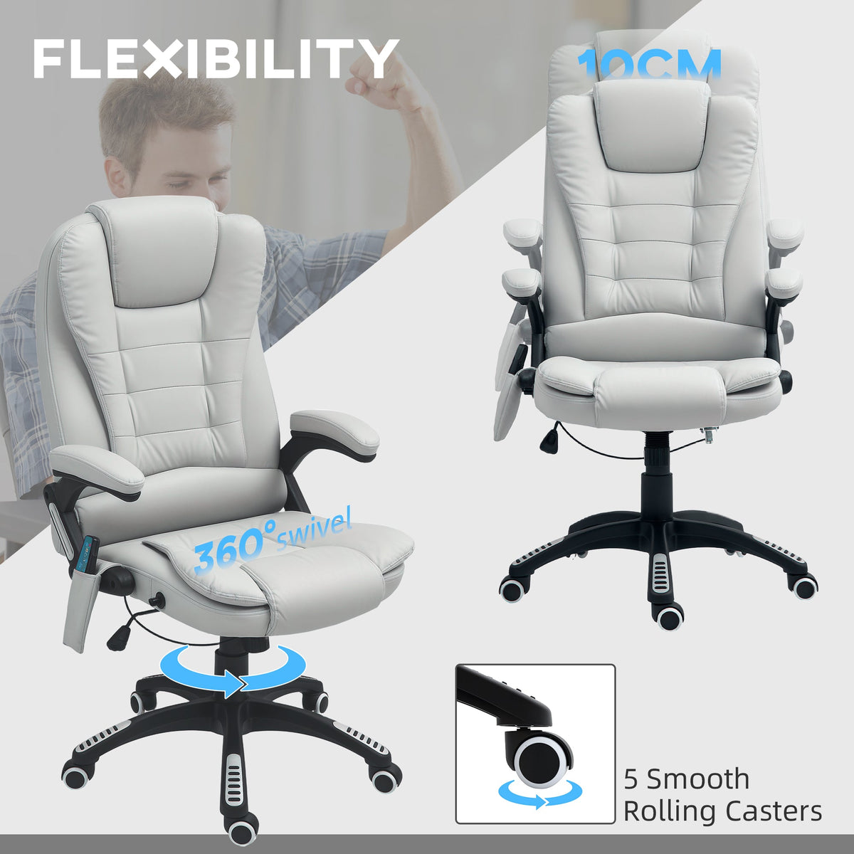 HOMCOM Heated Vibrating Massage Chair with Reclining Function, Light Grey