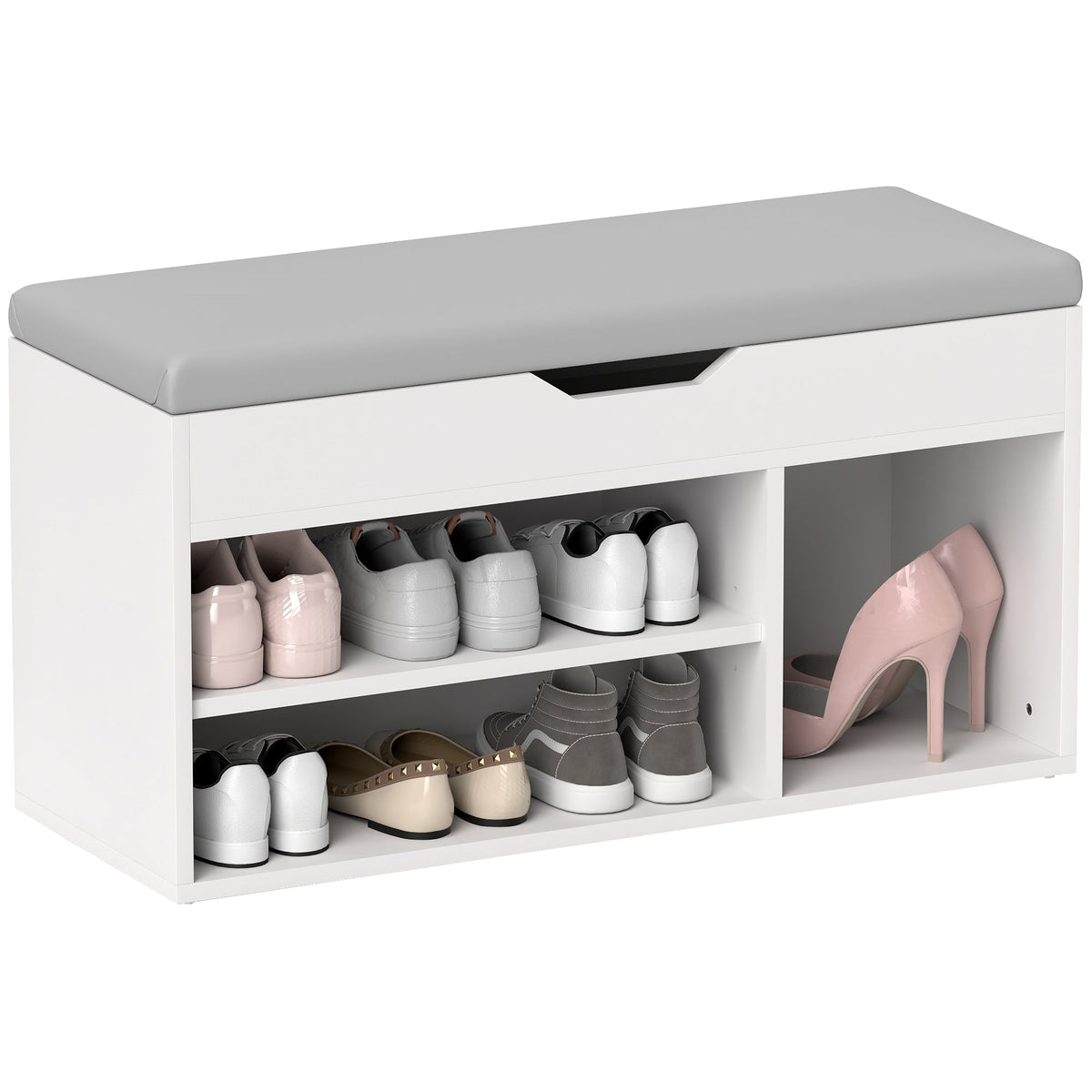 HOMCOM Sit-On Shoe Storage Unit w/ Hidden Compartment Handles