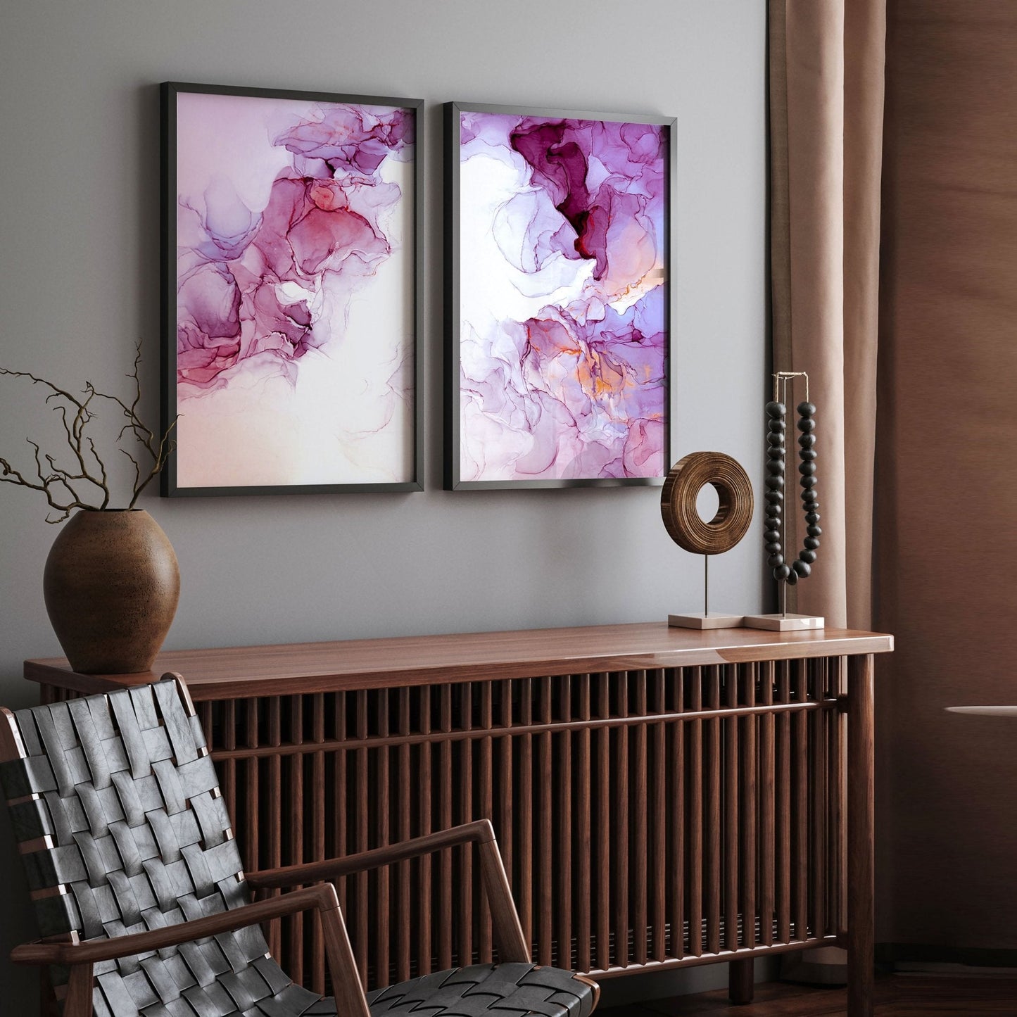 Abstract wall art for living room | set of 2 framed wall art prints
