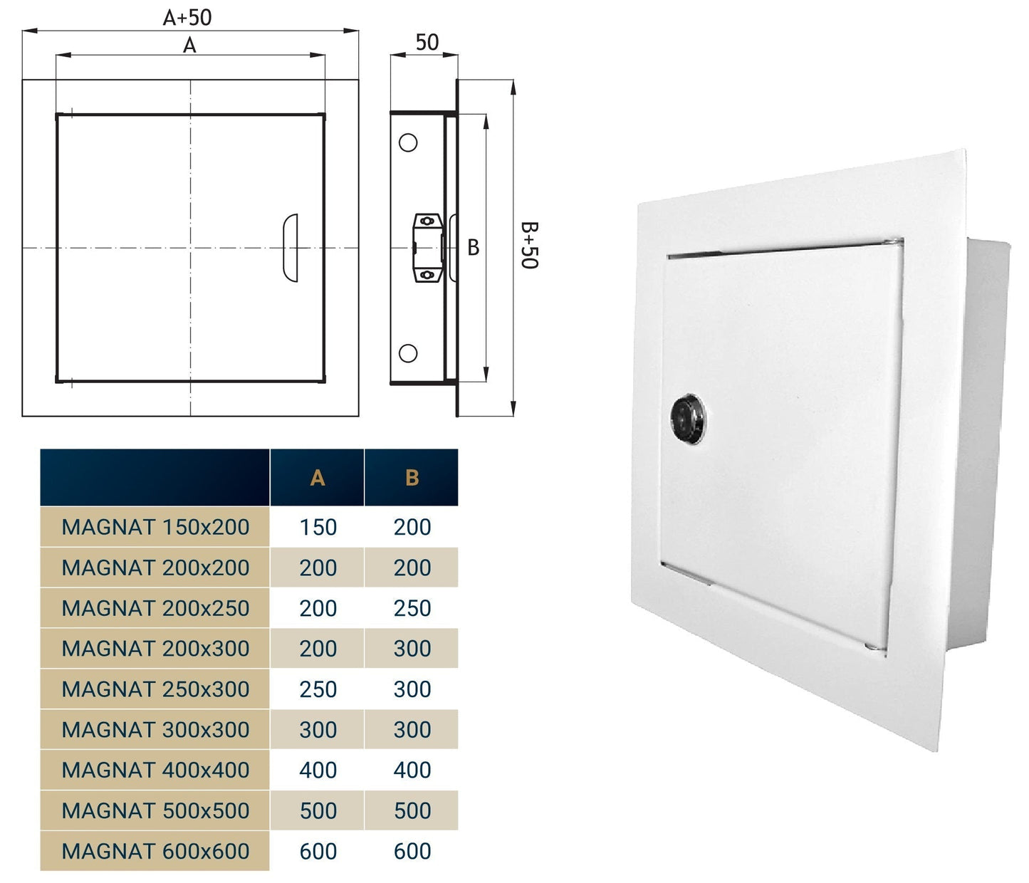 Access Panel Door Metal With Lock, White 200mm x 300mm