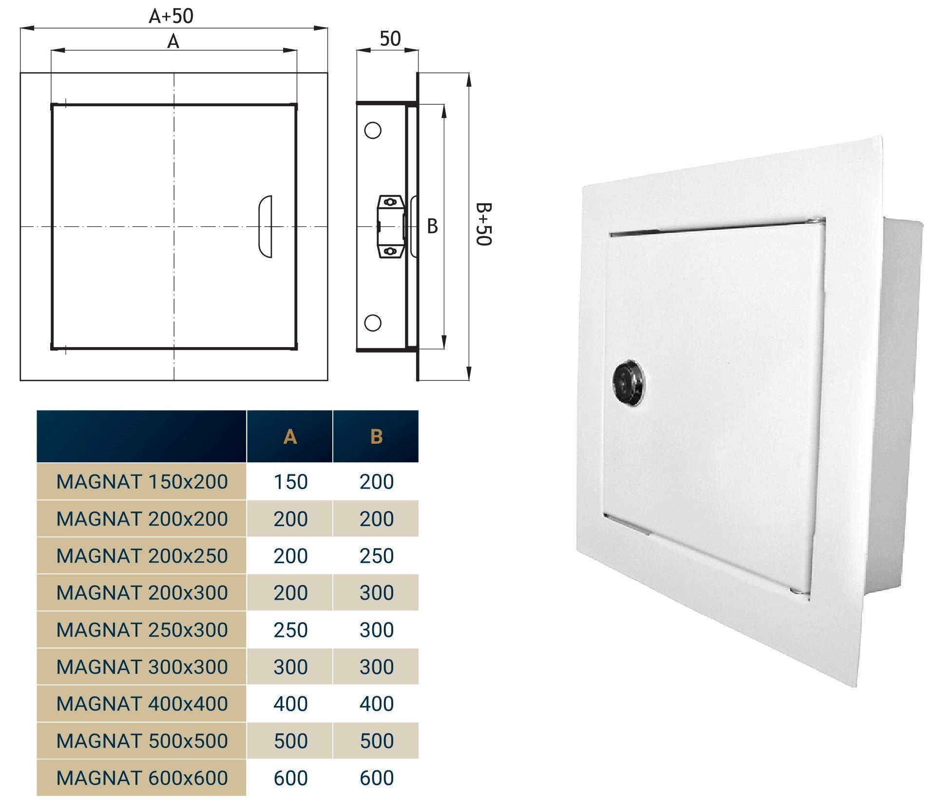 Access Panel Door Metal With Lock, White 200mm x 250mm