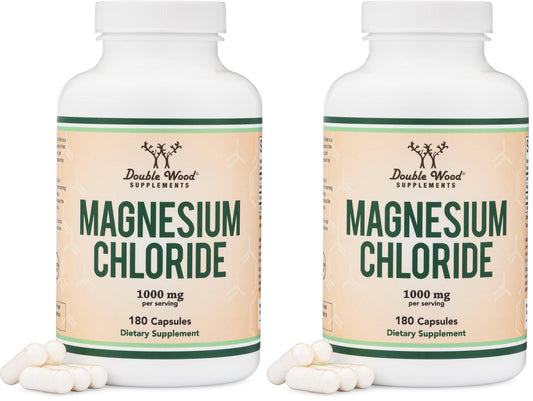 Double Wood Magnesium Chloride – 180 Capsules, 1000 mg per Serving, Supports Digestive & Bone Health – Non-GMO & Gluten Free (Pack of 2)