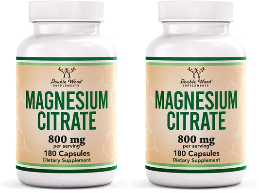 Magnesium Citrate 800mg – 180 Capsules | Digestion & Constipation Support | Vegan, Non-GMO | Double Wood Supplements (Pack of 2)