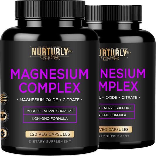 Nurturly Magnesium Citrate & Oxide 500mg Complex – High Absorption, 240 Vegan Capsules