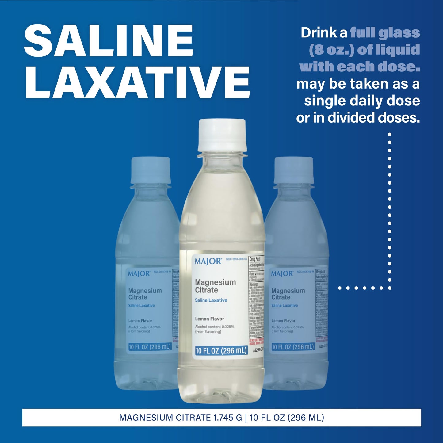 Major Magnesium Citrate Saline Laxative - Lemon Flavor, 10 Fl Oz (1 Pack) | Major Pharmaceuticals