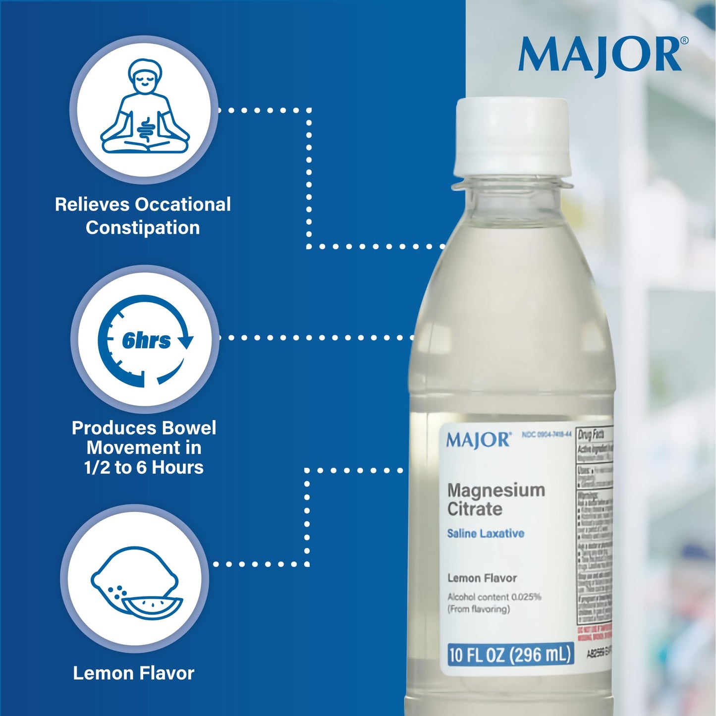 Major Magnesium Citrate Saline Laxative - Lemon Flavor, 10 Fl Oz (1 Pack) | Major Pharmaceuticals