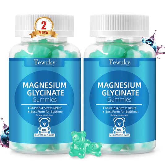 Magnesium Glycinate Gummies – Sugar-Free, Vegan Blueberry (2 Bottles) for Sleep, Stress & Muscle Support