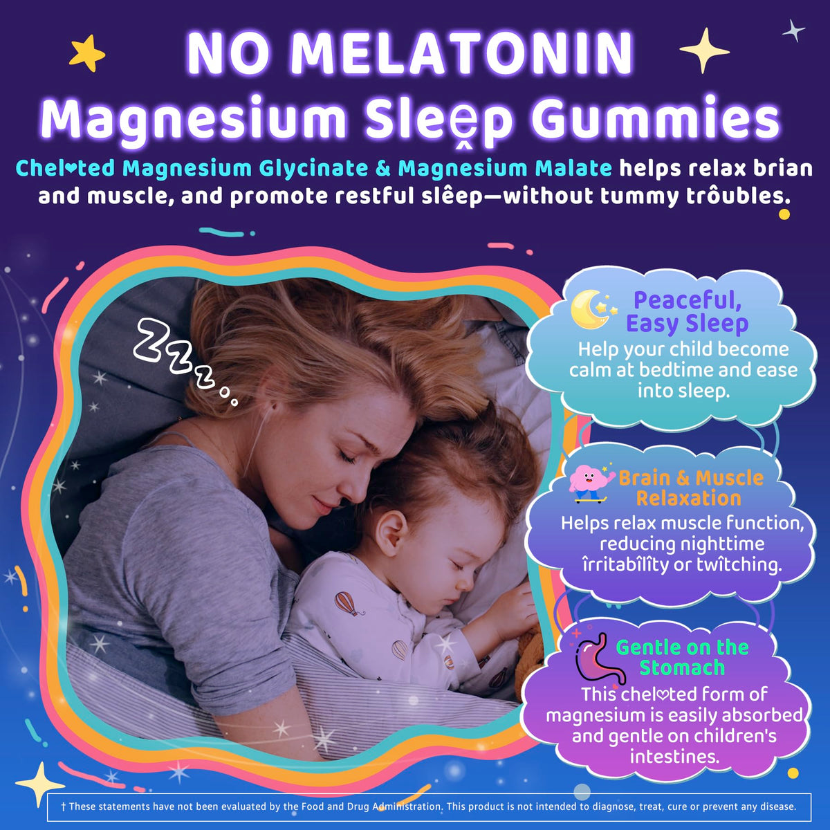 Kids Sleep Gummies - No Melatonin with Magnesium Glycinate, L-Theanine, Zinc & D3K2 | Immune Support