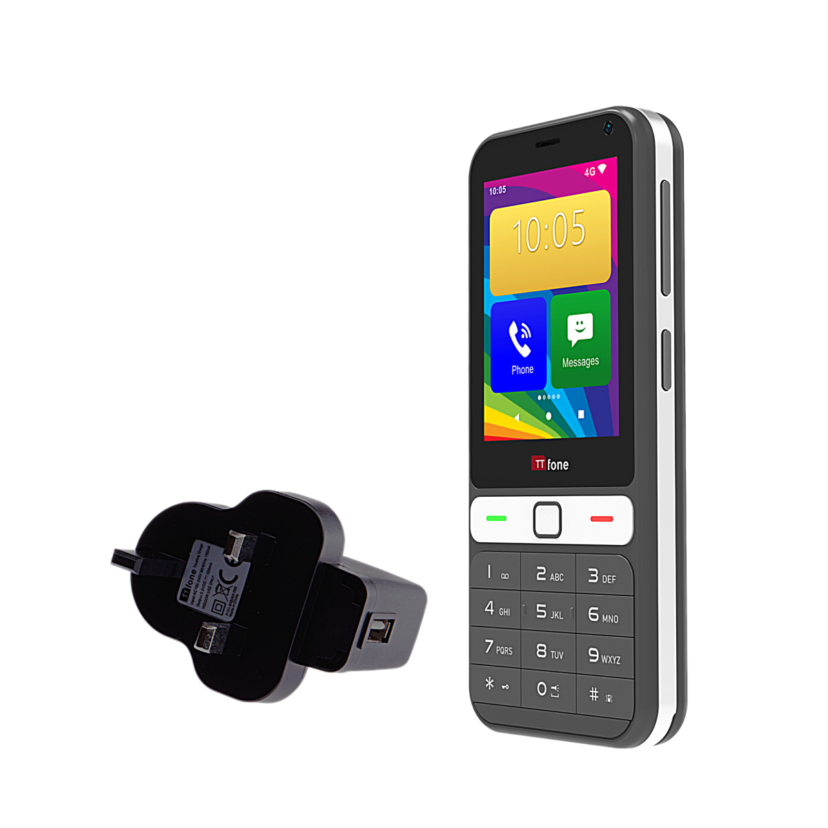 TTfone TT280  Simple 4G Dual SIM Bar Phone with Android, 2.8" Touchscreen, Keypad, 2MP Camera, USB-C - Easy to Use Unlocked Mobile (with Mains Charger and Giffgaff Sim Card)