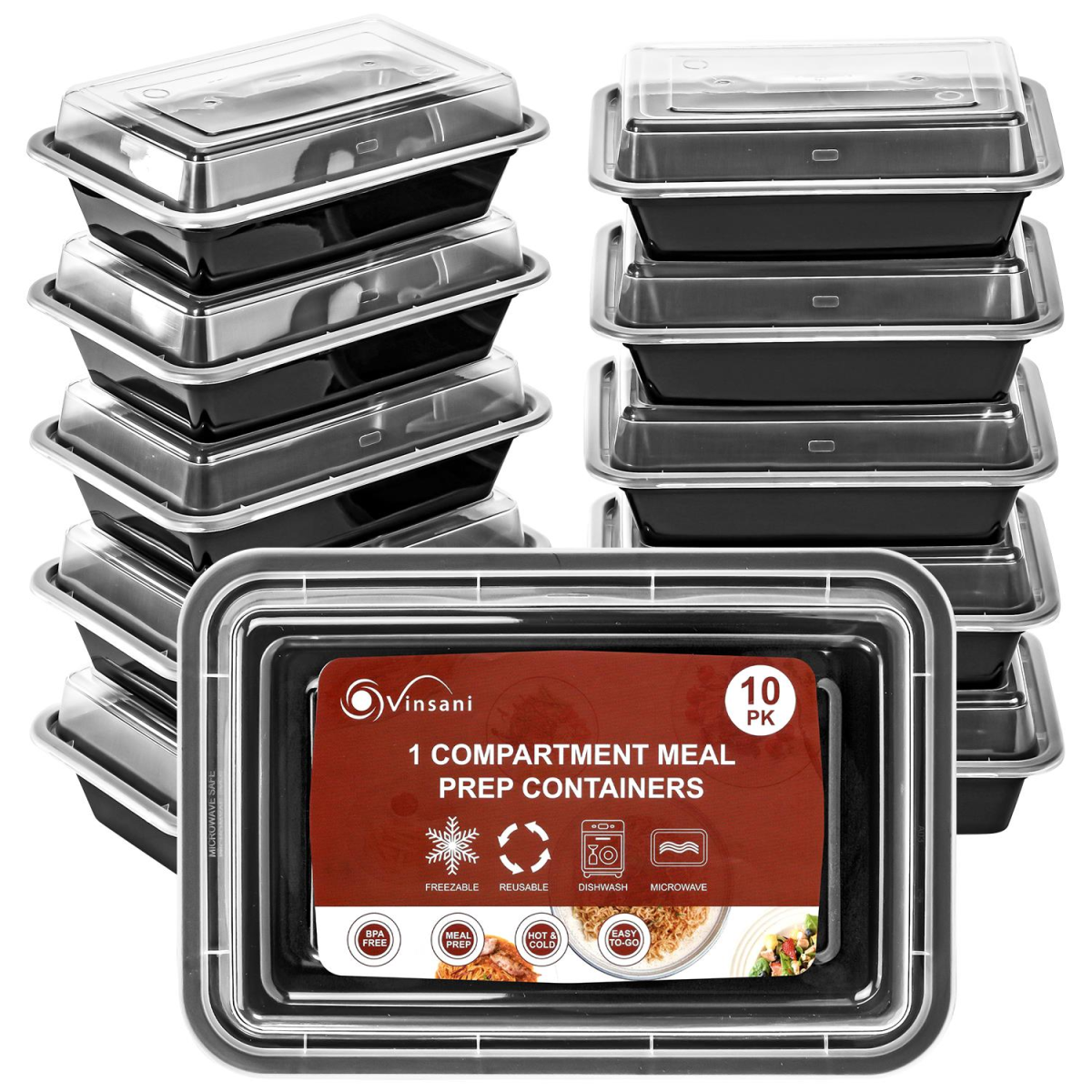 VINSANI 10pk 1 COMPARTMENT MEAL PREP CONTAINERS 1010423
