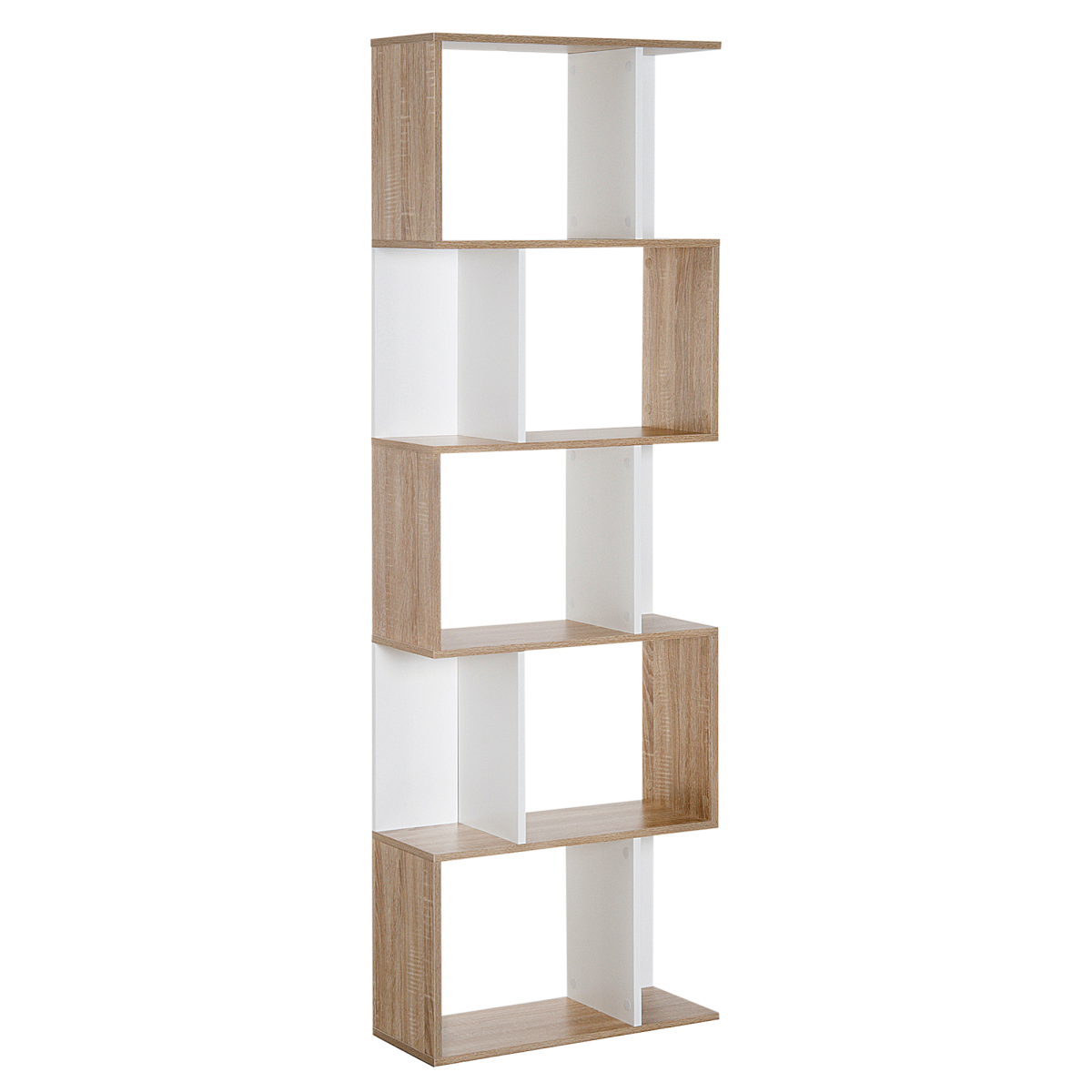 5-tier Display Shelving Storage Bookcase S Shape design Unit Natural