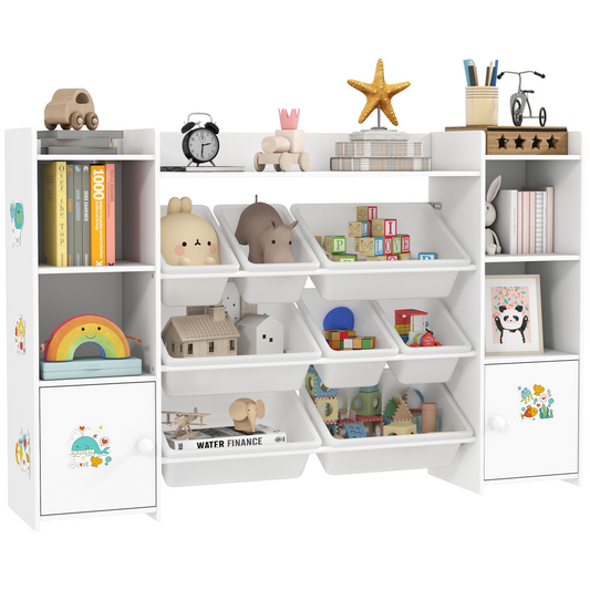 AIYAPLAY Kids Toy Storage Organiser with 8 Removable Storage Bins, White