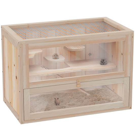 Wooden Hamster Cage Mice Rodents Hutch Small Animals 2 Levels 60x35x42cm