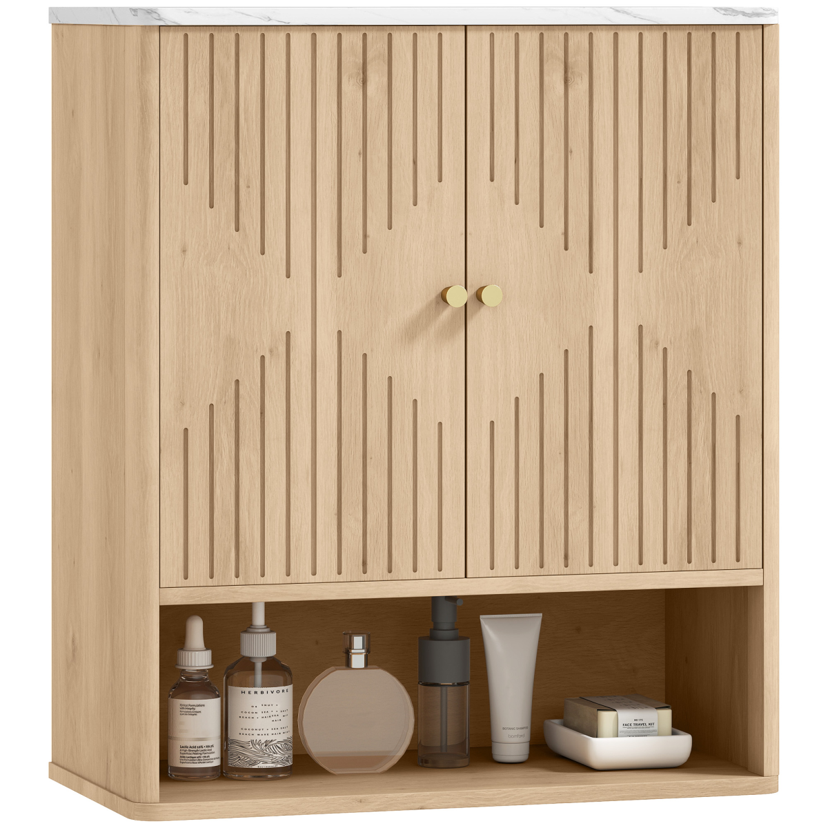 HOMCOM Bathroom Wall Cabinet with Adjustable Shelf and Open Shelf, Oak