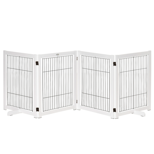 Freestanding Folding Pet Gate 4 Panels Dog Puppy Barrier with Support Feet