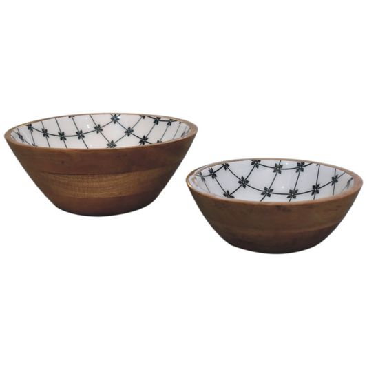 Artisan Furniture 2x Lacquered Flower Bowl Set, Oak-ish & Enamel coating